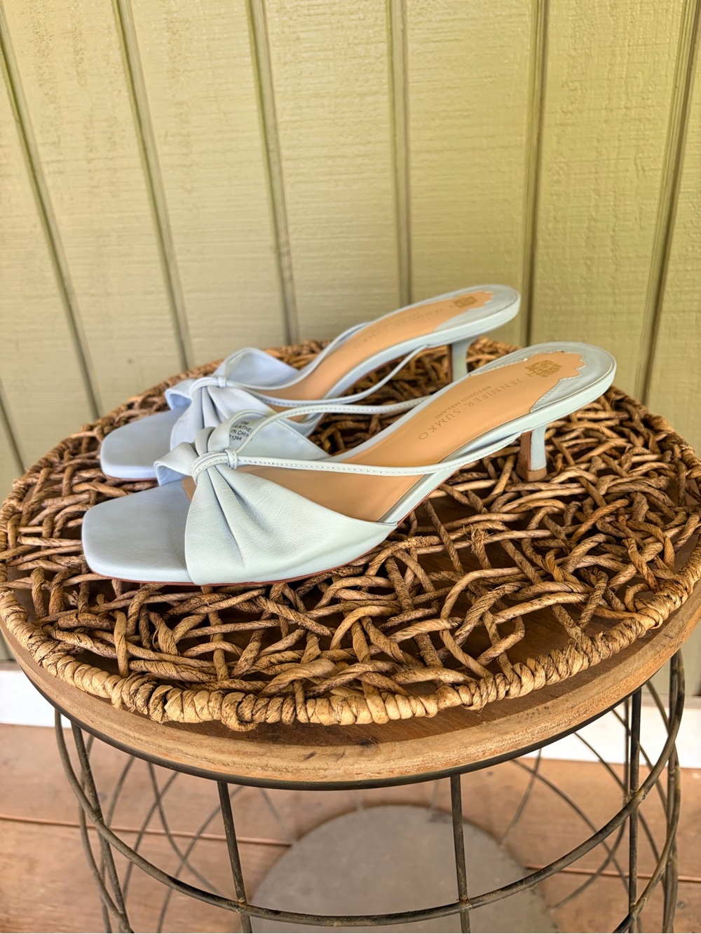 Antonio Melani x Jennifer Sumko Jensy Knotted Bow Mules Heels Light Blue Size 10